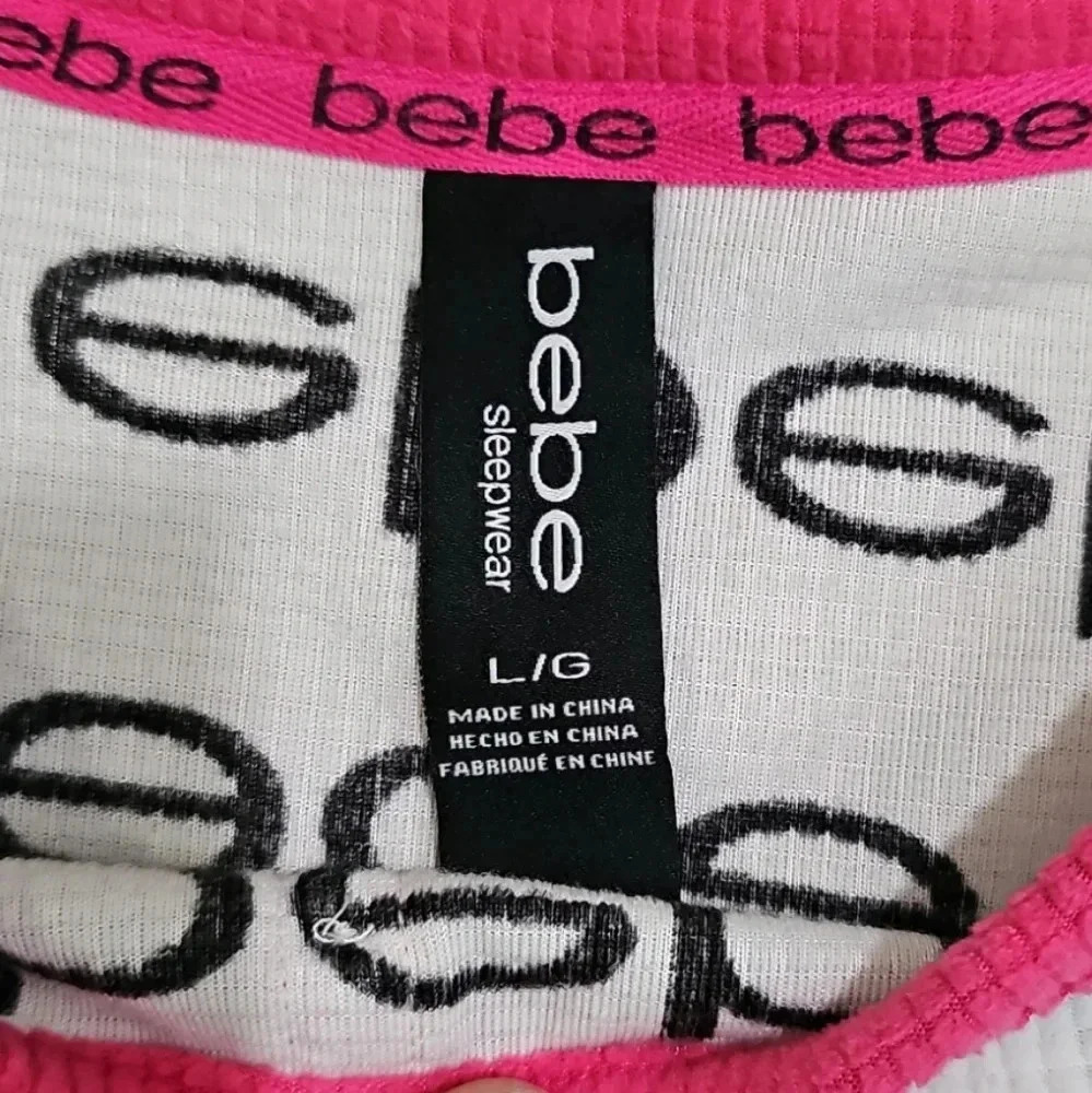 Bebe Womens L Sleepwear Top White Polyester Logo Henley Statement Vintage Y2K - Picture 4 of 7